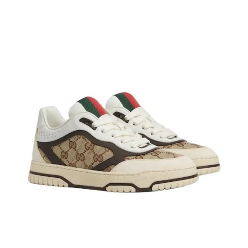 GUCCI RE WEB LOW TOP SKATEBOARD SHOES WOMEN'S BROWN